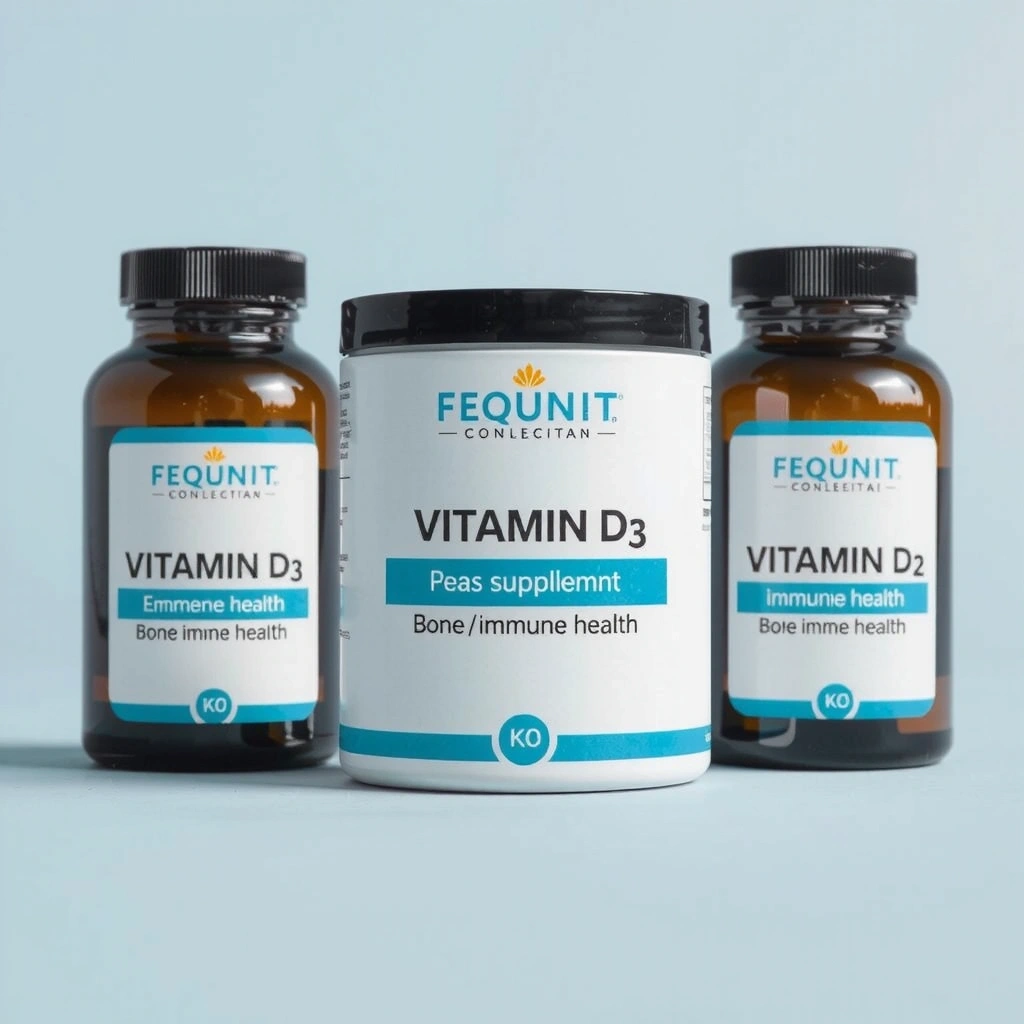 A beautifully packaged set of vitamin D3 and K2 supplements, emphasizing bone and immune health, on a light, airy background.