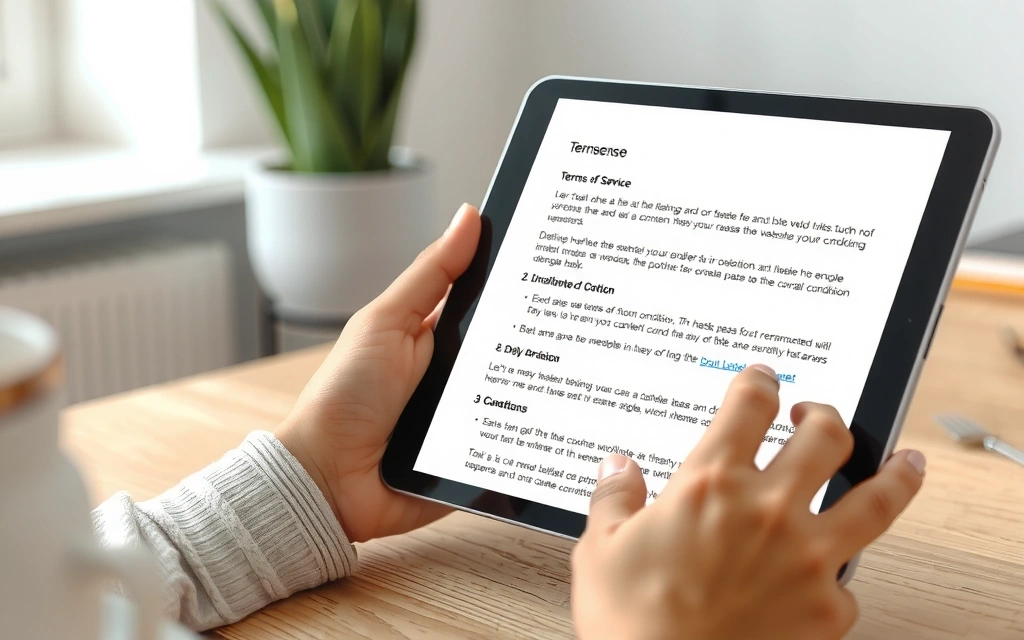 Person reading terms and conditions on a tablet