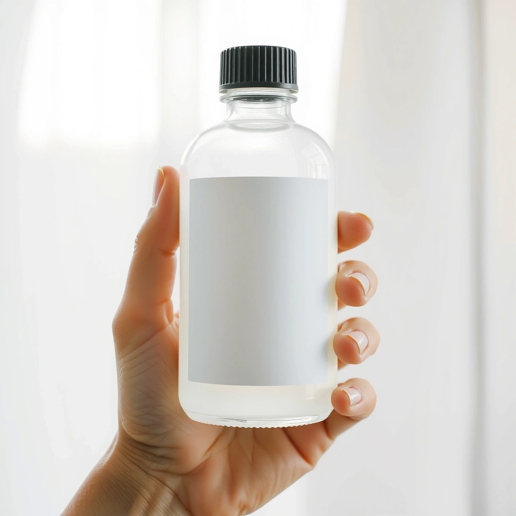 Hand holding a supplement bottle with a clean label